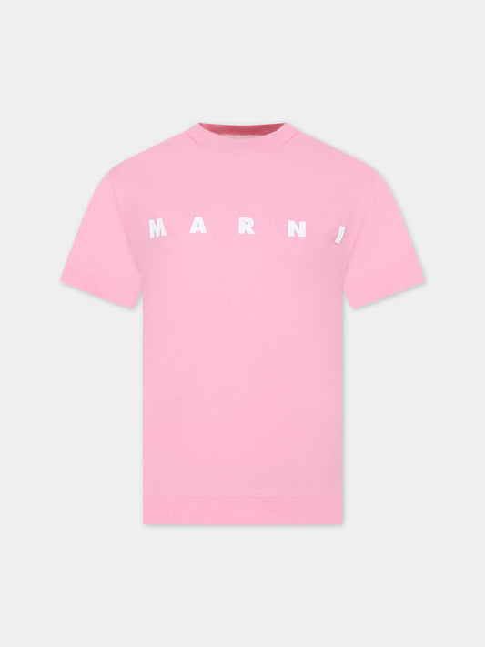 T-shirt rosa per bambina con logo,Marni Kids,M002MV M00HZ MT135U 0M340