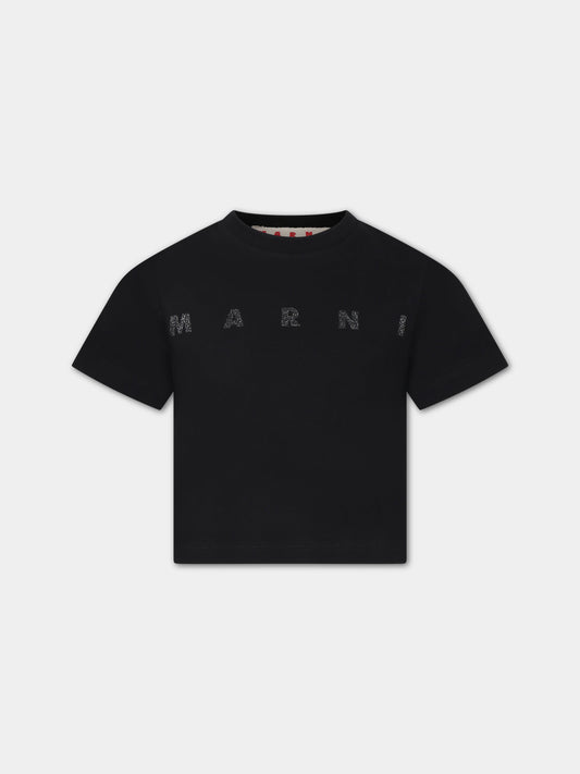 T-shirt nera per bambina con logo,Marni Kids,M01027 M00NE MT241F 0M900