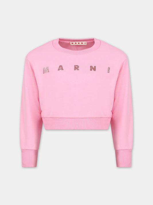 Felpa rosa per bambina con logo,Marni Kids,M01100 M00SF MS117F 0M340