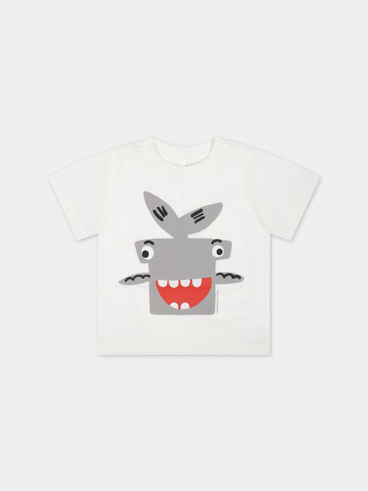 T-shirt bianca per neonato con squalo martello,Stella Mccartney Kids,TU8531 Z0434 101