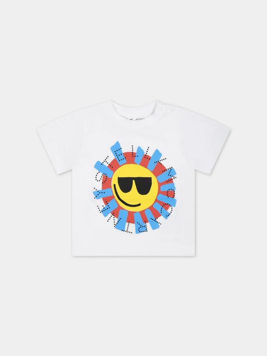 T-shirt bianca per neonato con sole,Stella Mccartney Kids,TU8631 Z0434 100