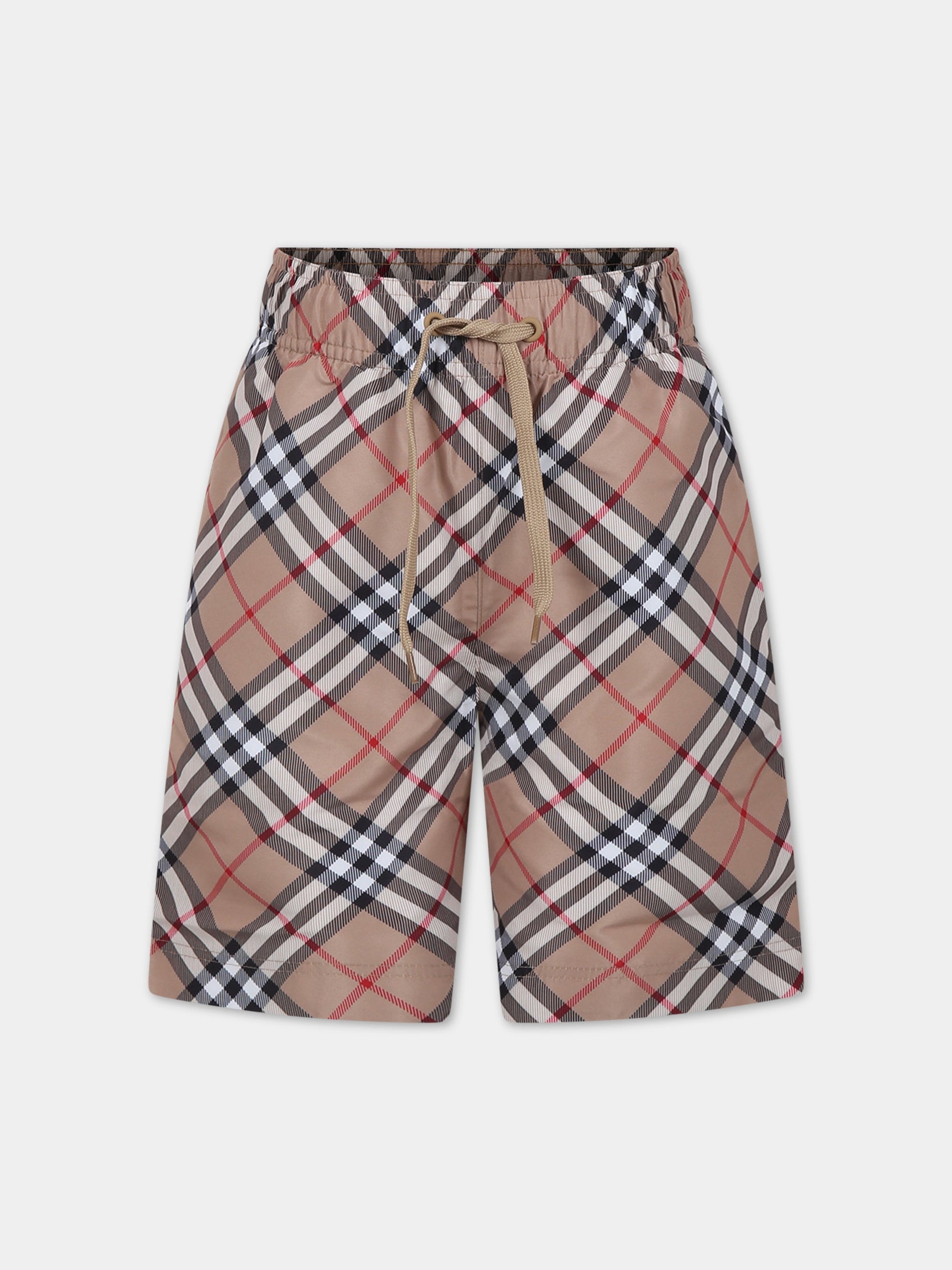Boxer mare beige per bambino con iconico check vintage,Burberry Kids,8078256 A7028