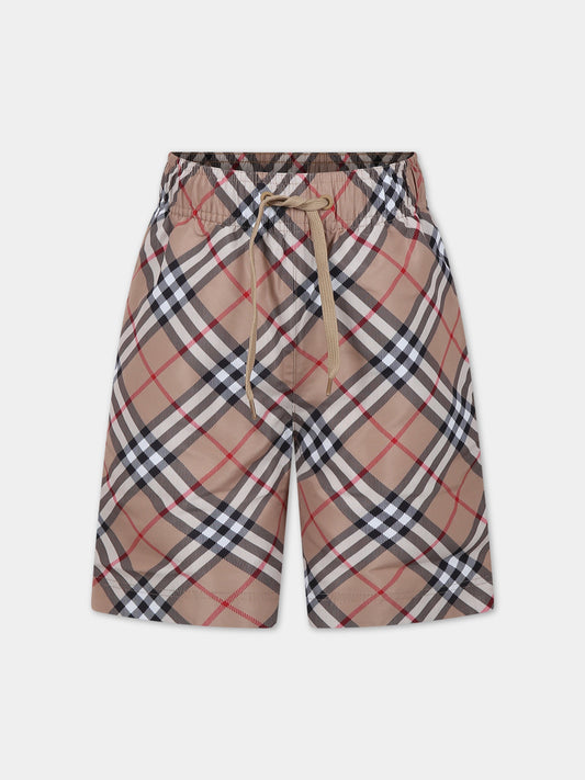 Boxer mare beige per bambino con iconico check vintage,Burberry Kids,8078256 A7028