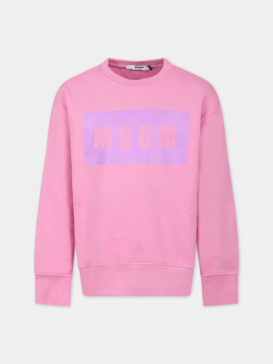 Felpa rosa per bambina con logo,Msgm Kids,MS029322 042