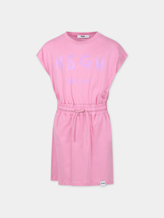 Vestito rosa per bambina con logo,Msgm Kids,MS029327 042