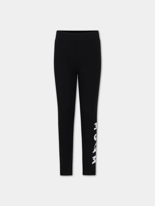 Leggings neri per bambina con logo,Msgm Kids,MS029330 110