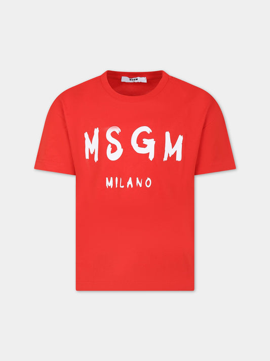 T-shirt rossa per bambini con logo,Msgm Kids,MS029372 040