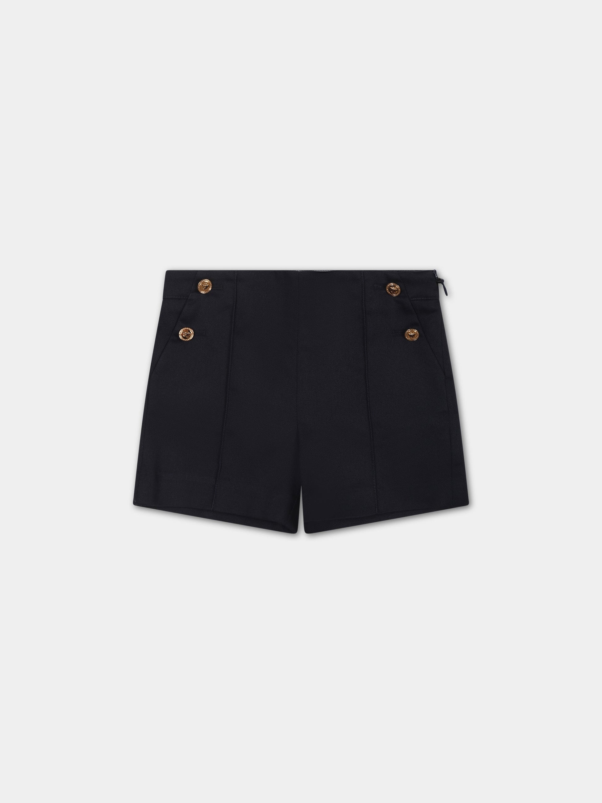 Shorts blu per neonata con bottoni oro,Versace,1014019 1A09209 1U830