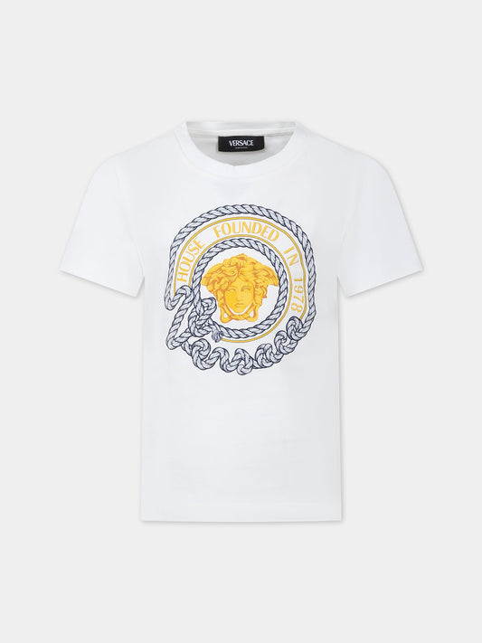T-shirt bianca per bambino con stampa ancora,Versace,1000129 1A09841 2W070