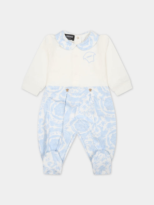 Tutina celeste per neonato con stampa barocco,Versace,1013380 1A09540 2WK10
