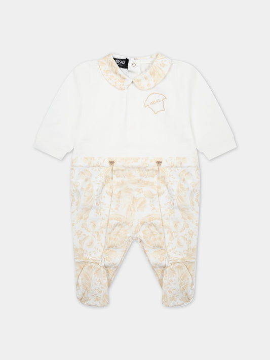 Tutina beige per neonato con stampa barocco,Versace,1013380 1A09540 2WJ70