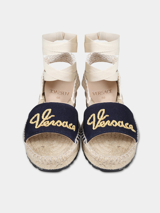 Sandali blu per bambina in corsa con logo,Versace,1013132 1A10039 2KF5V