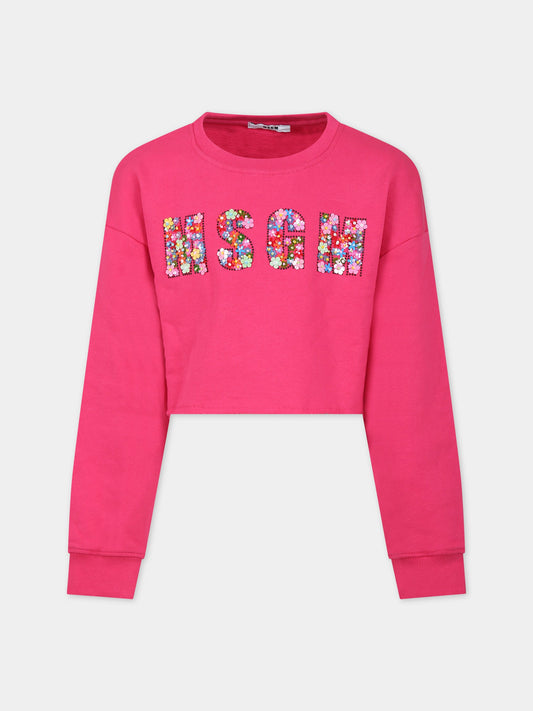 Felpa fucsia per bambina con logo,Msgm Kids,MS029449 044