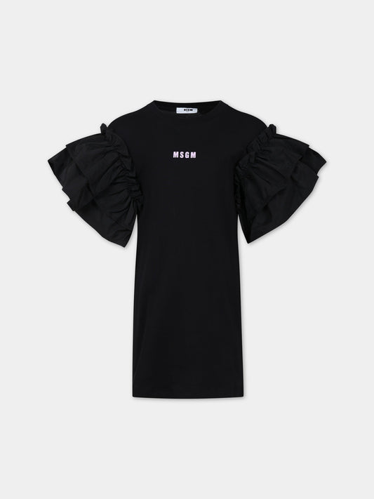Vestito nero per bambina con logo,Msgm Kids,MS029452 110