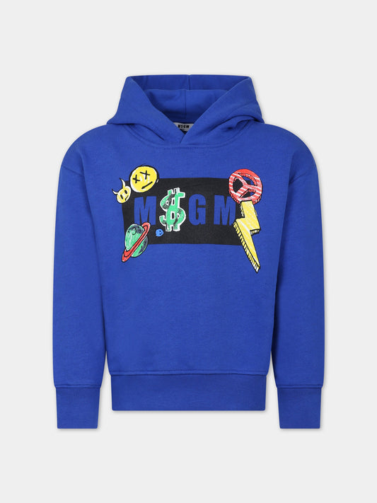 Felpa blu per bambini con logo e stampa,Msgm Kids,MS029503 130