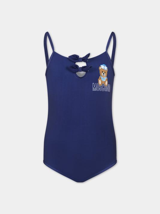 Costume blu per neonata con Teddy Bear e logo,Moschino Kids,HDL00N LKA00 40016