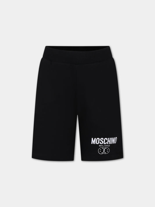 Shorts neri per bambino con smile  elogo,Moschino Kids,HUQ01A LCA32 60100