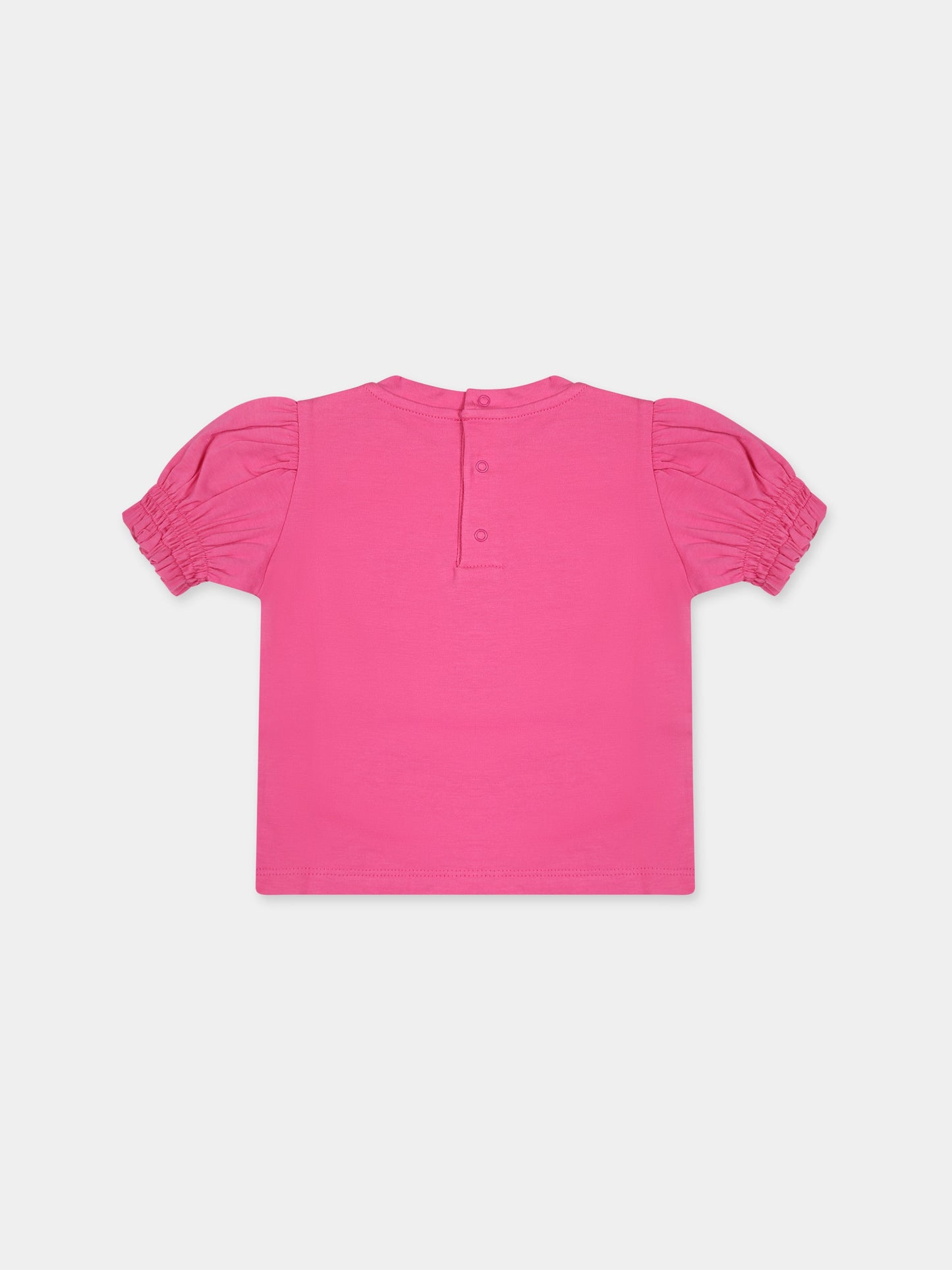 T-shirt fucsia per neonata con logo e fiori,Moschino Kids,MAM031 LBA08 50879