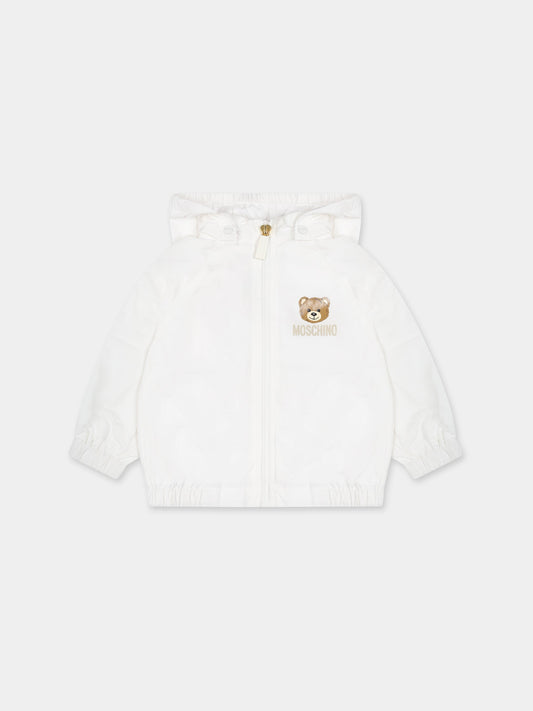 Giacca bianca a vento per neonati con Teddy Bear e logo,Moschino Kids,MUS029 L3A39 10063
