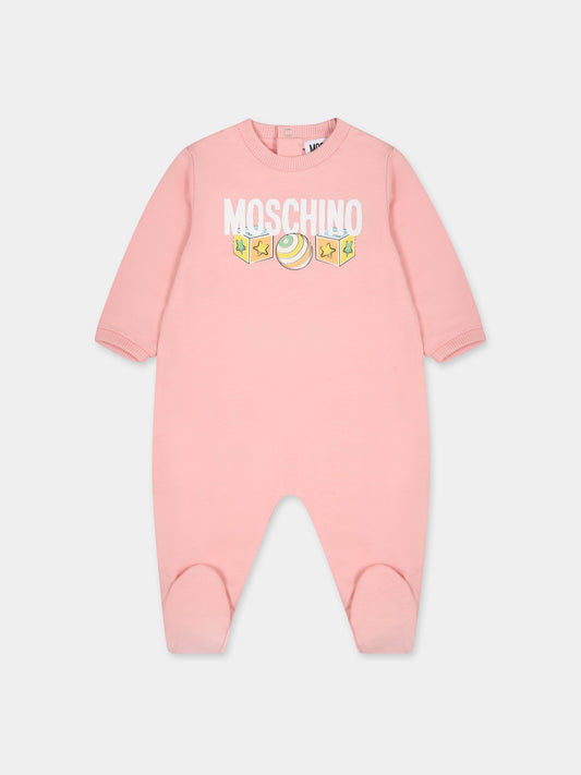 Tutina rosa per neonata con logo,Moschino Kids,MUT03C LCA19 50209