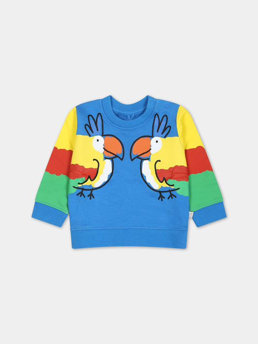 Felpa azzurra per neonato con pappagalli,Stella Mccartney Kids,TS4620 Z0499 611
