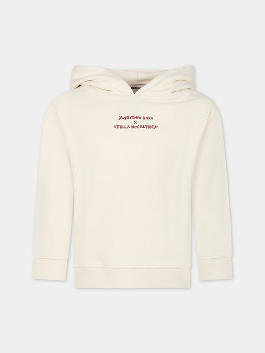 Felpa avorio per bambina con logo e stampa,Stella Mccartney Kids,TS4D40 Z0499 106