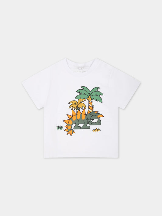 T-shirt bianca per neonato con geco e logo,Stella Mccartney Kids,TS8541 Z0434 100