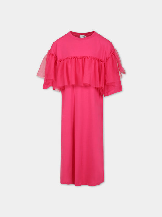 Vestito fucsia per bambina con logo,Msgm Kids,MS029442 044