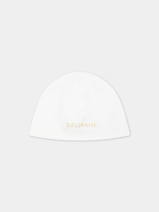 Cappello bianco per neonati con logo,Balmain Kids,BS0P37 X0003 100OR