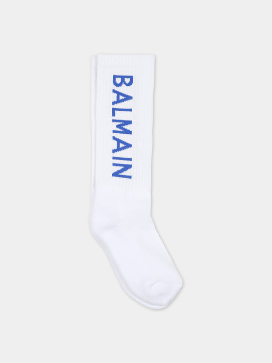 Calze bianche per bambini con logo,Balmain Kids,BS0P50 Z0553 100BL
