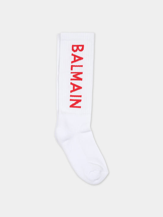 Calze bianche per bambini con logo,Balmain Kids,BS0P50 Z0553 100RO