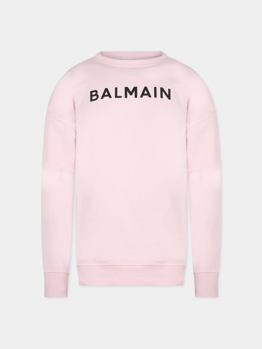 Felpa rosa per bambina con logo,Balmain Kids,BS4Q20 Z0081 540NE