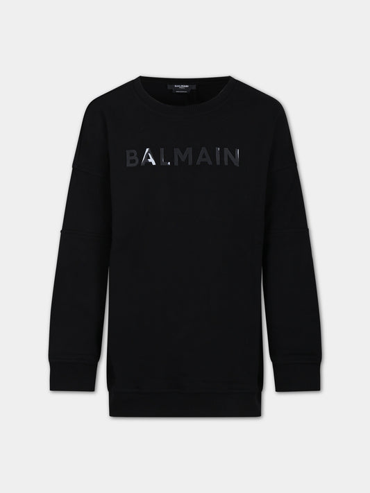 Vestito nero per bambina con logo,Balmain Kids,BS4Q20 Z0081 930NE