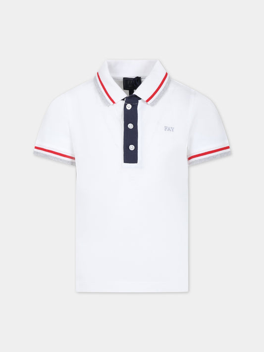 Polo bianca per bambino con logo,Fay Kids,FS8P01 Z0022 100RO