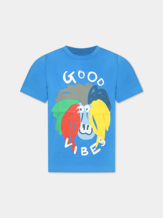 T-shirt blu per bambino con stampa  e scritta,Stella Mccartney Kids,TS8R71 Z0434 610