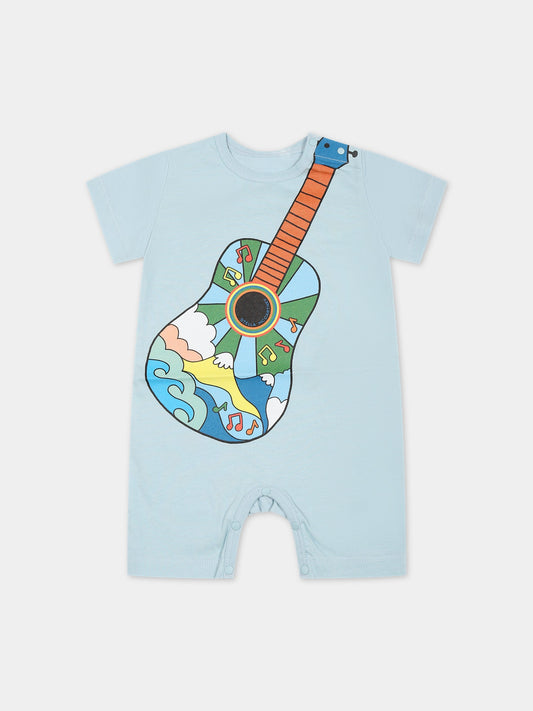 Pagliaccetto celeste per neonato con chitarra e logo,Stella Mccartney Kids,TSA501 Z0434 607