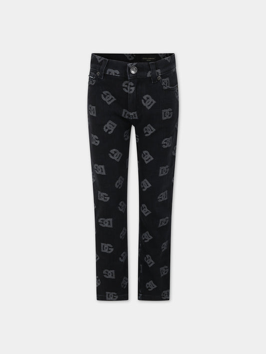 Jeans neri per bambina con iconico monogramma,Dolce & Gabbana Kids,L42F59 LDC08 S9000