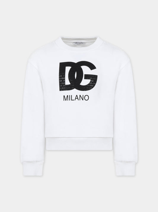 Felpa bianca per bambini con iconico monogramma,Dolce & Gabbana Kids,L4JWHZ G7L4N W0800