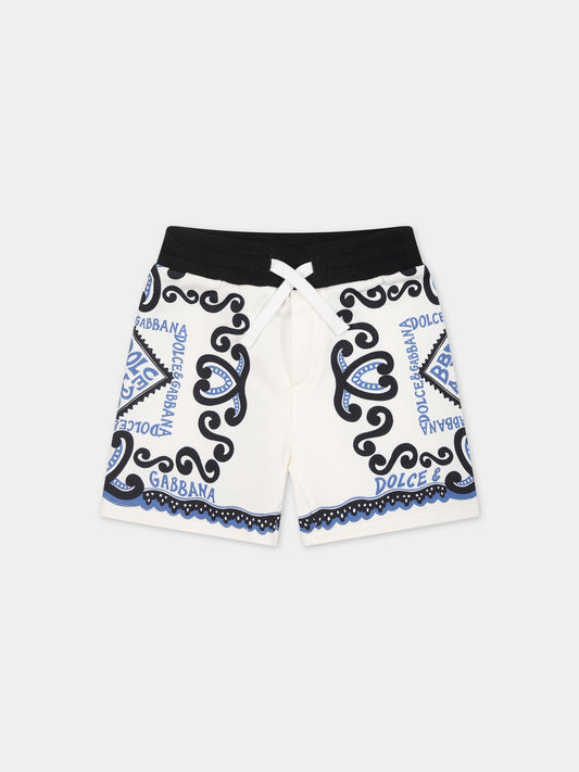 Shorts bianchi per neonato con stampa bandana e logo,Dolce & Gabbana Kids,L1JQR0 G7L0X HC4XR