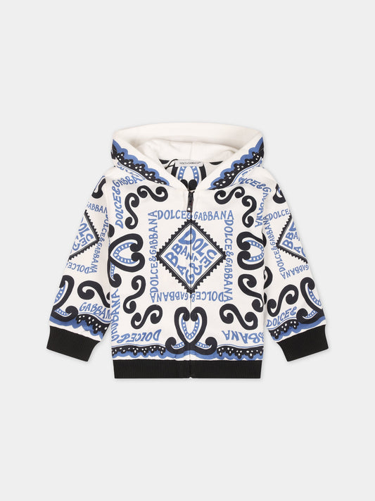 Felpa bianca per neonato con stampa bandana e logo,Dolce & Gabbana Kids,L1JWIT G7L0X HC4XR