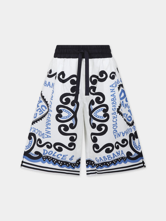 Pantaloni bianchi per bambino con stampa bandana e logo,Dolce & Gabbana Kids,L43Q28 G7L0J HC4XR