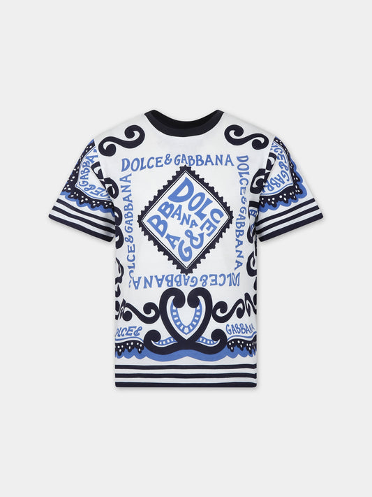 T-shirt bianca per bambino con stampa bandana e logo,Dolce & Gabbana Kids,L4JTBL G7L0B HC4XR