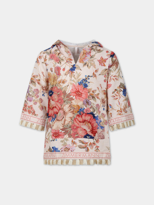 Copricostume avorio per bambina con stampa floreale,Zimmermann,5490DRS242 CREAM FLORAL