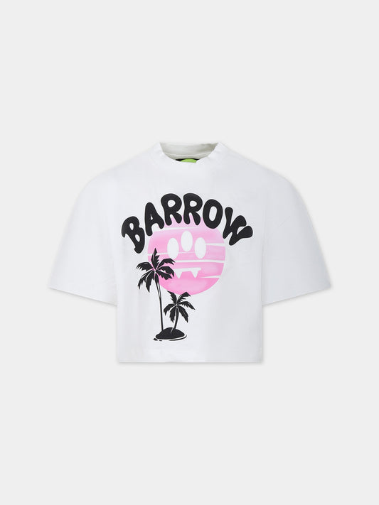 T-shirt bianca per bambina con logo,Barrow,S4BKJGTH052 002