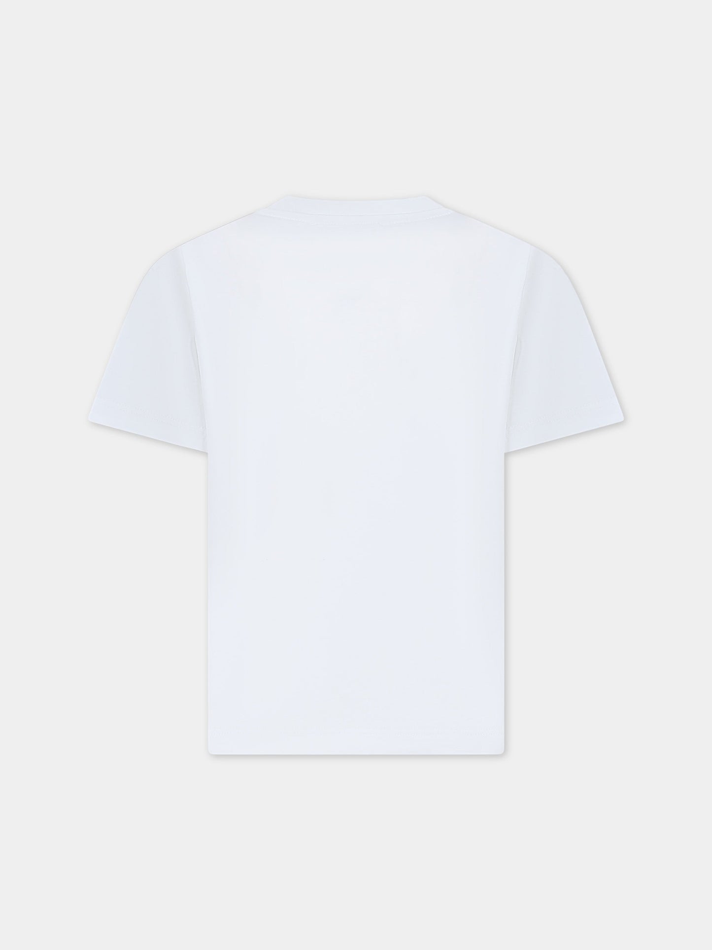 T-shirt bianca per bambina con logo e fiori,Msgm Kids,S4MSJGTH093 001