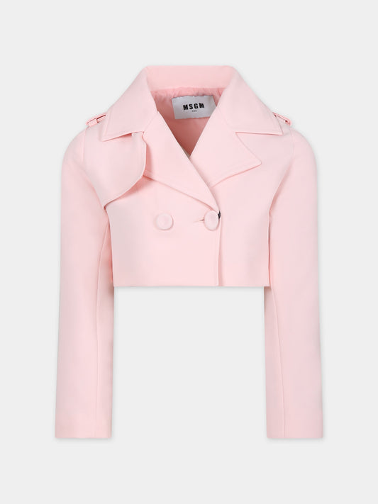 Giacca rosa per bambina con logo,Msgm Kids,S4MSJGJK079 049