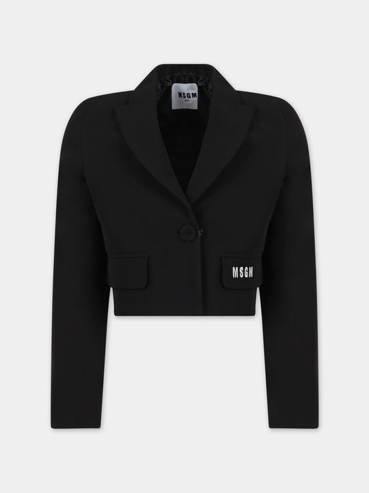 Giacca nera per bambina con logo,Msgm Kids,S4MSJGJK160 110