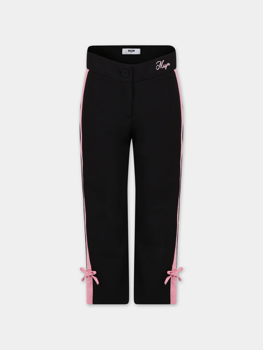 Pantaloni neri per bambina con logo e fiocchi,Msgm Kids,S4MSJGPA096 110