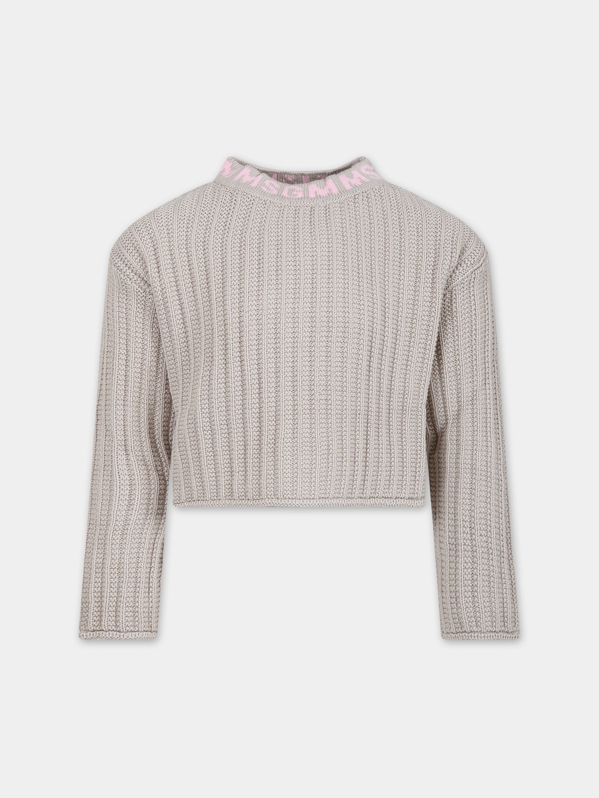 Maglione beige per bambina con logo,Msgm Kids,S4MSJGJP082 015