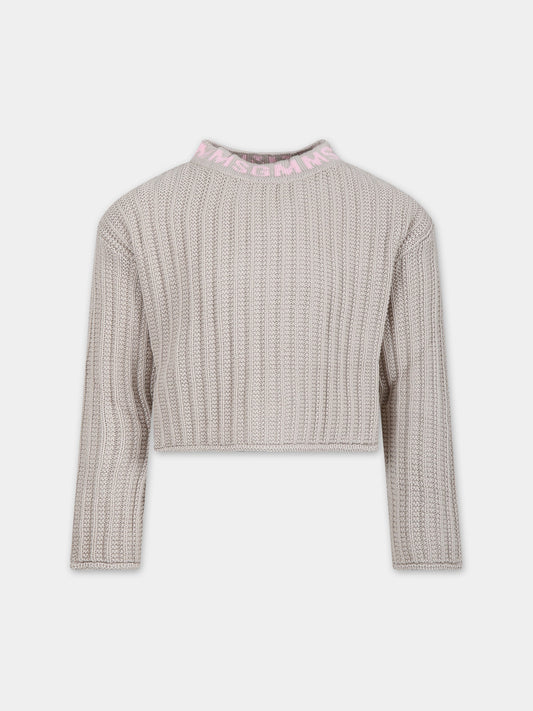 Maglione beige per bambina con logo,Msgm Kids,S4MSJGJP082 015
